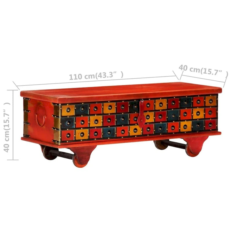 Rustic Red Solid Acacia Wood Storage Box Chest with Classic Decor