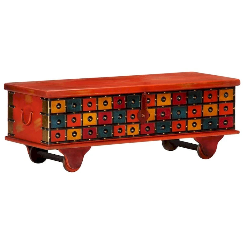 Rustic Red Solid Acacia Wood Storage Box Chest with Classic Decor