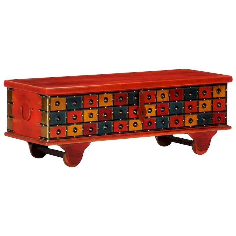 Rustic Red Solid Acacia Wood Storage Box Chest with Classic Decor