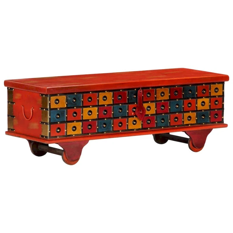 Rustic Red Solid Acacia Wood Storage Box Chest with Classic Decor
