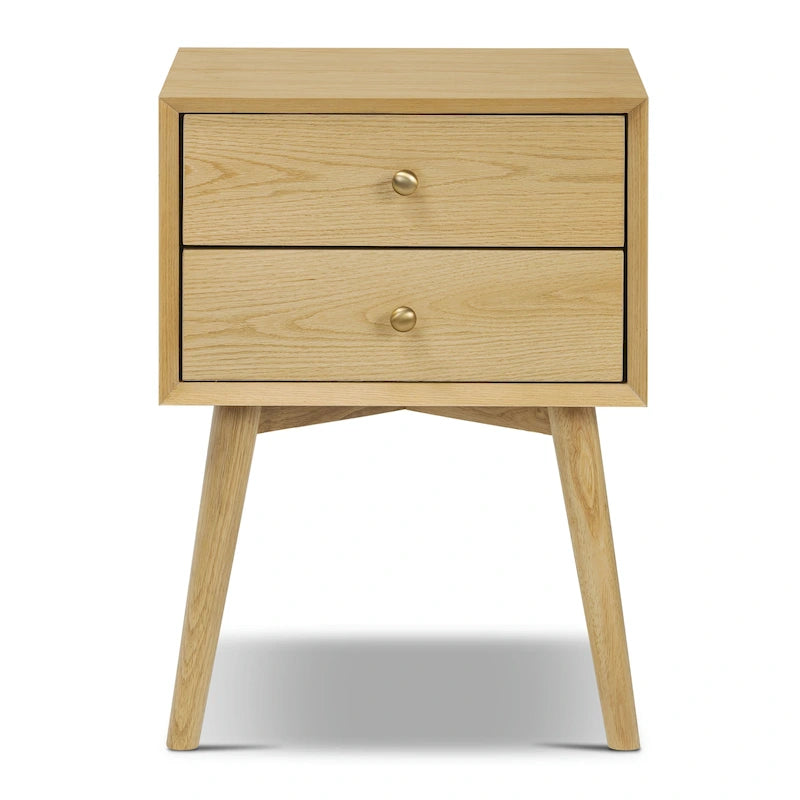 Table de chevet à 2 tiroirs de style moderne du milieu du siècle avec détails de bords biseautés