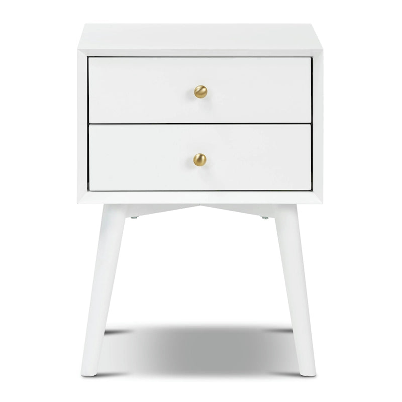 Table de chevet à 2 tiroirs de style moderne du milieu du siècle avec détails de bords biseautés