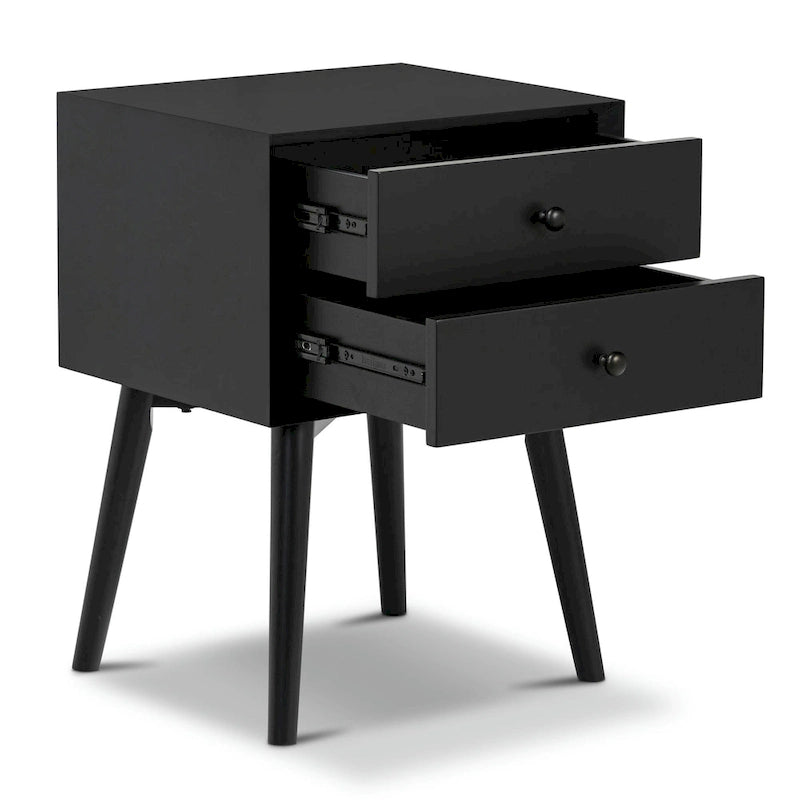 Mid-Century Modern 2-Drawer Nightstand with Beveled Edge Detail