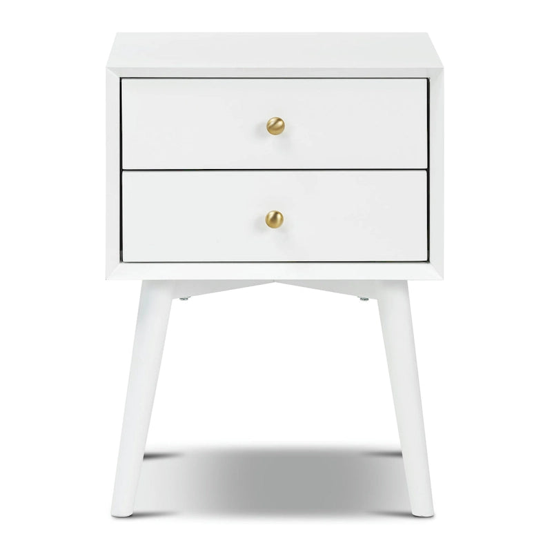 Mid-Century Modern 2-Drawer Nightstand with Beveled Edge Detail
