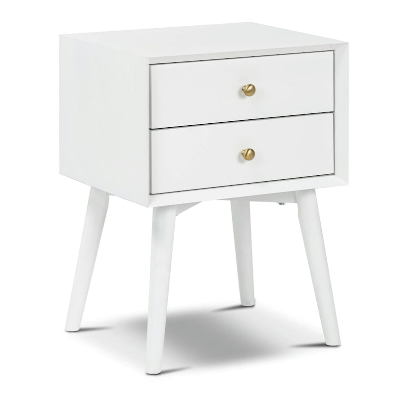 Mid-Century Modern 2-Drawer Nightstand with Beveled Edge Detail