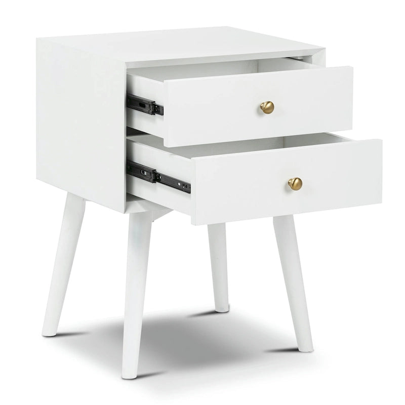 Mid-Century Modern 2-Drawer Nightstand with Beveled Edge Detail