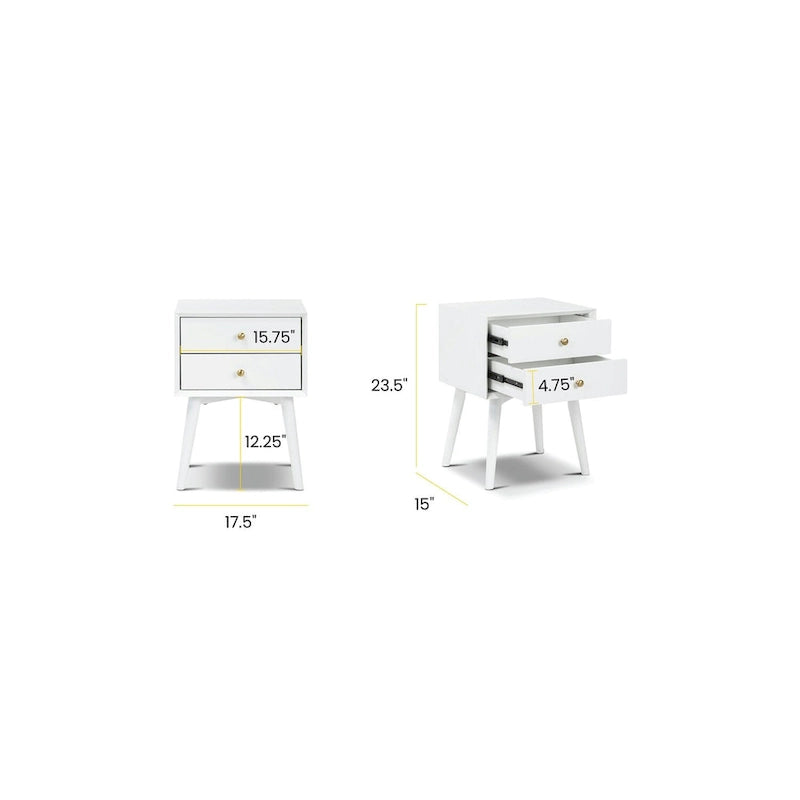 Mid-Century Modern 2-Drawer Nightstand with Beveled Edge Detail