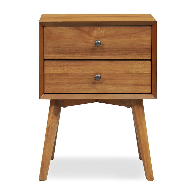 Mid-Century Modern 2-Drawer Nightstand with Beveled Edge Detail