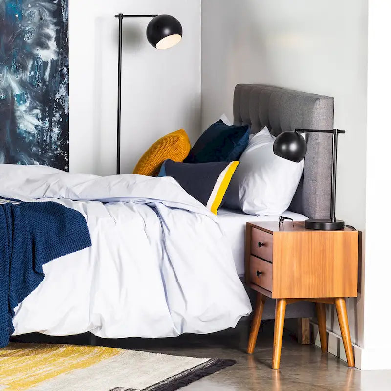 Mid-Century Modern 2-Drawer Nightstand with Beveled Edge Detail