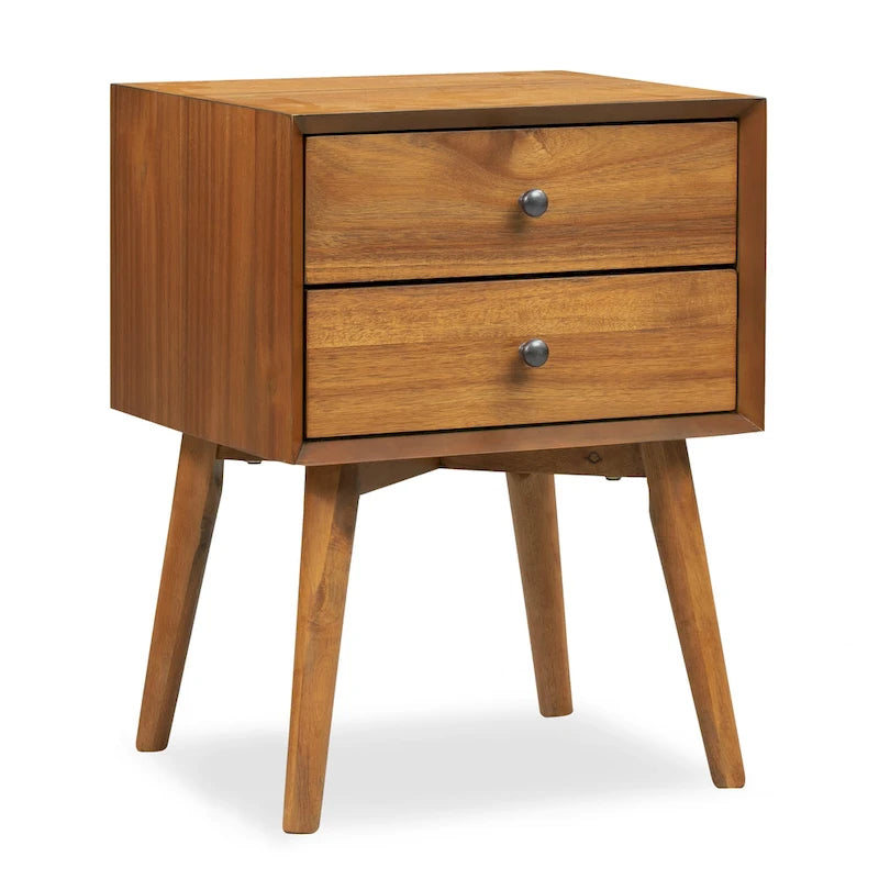 Mid-Century Modern 2-Drawer Nightstand with Beveled Edge Detail
