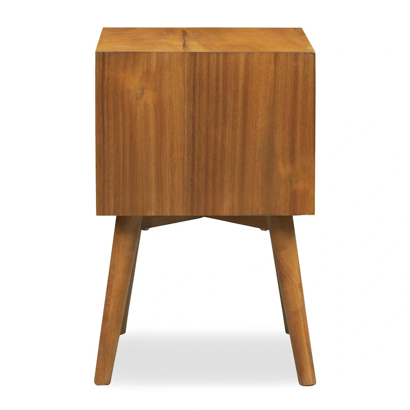 Mid-Century Modern 2-Drawer Nightstand with Beveled Edge Detail