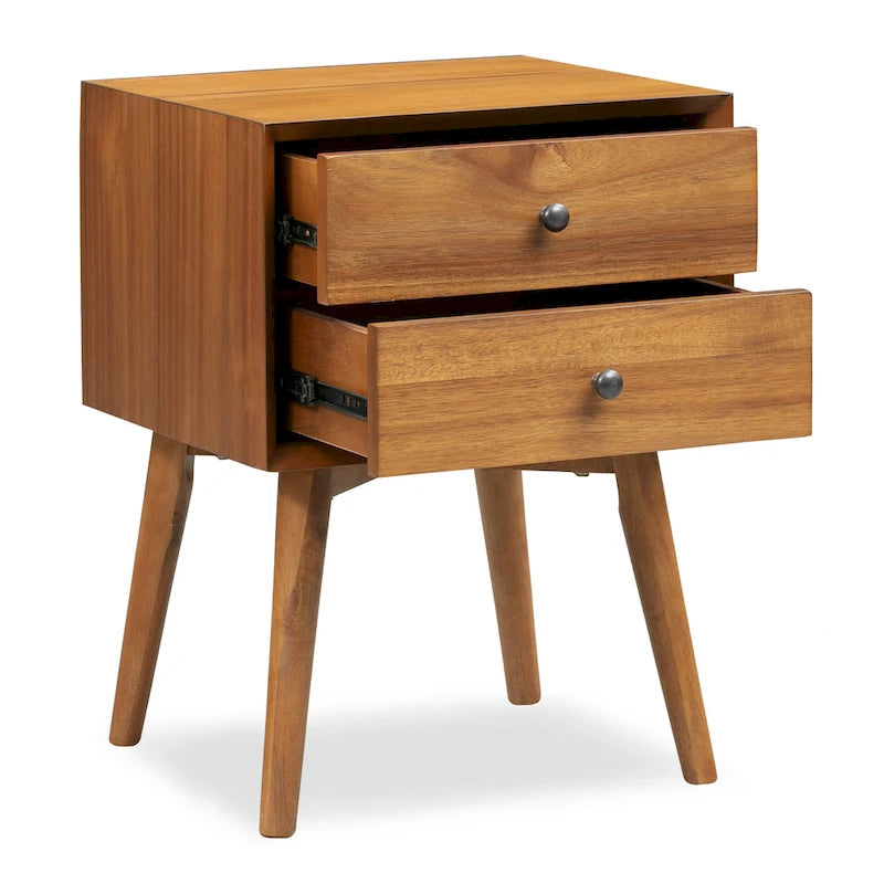 Mid-Century Modern 2-Drawer Nightstand with Beveled Edge Detail
