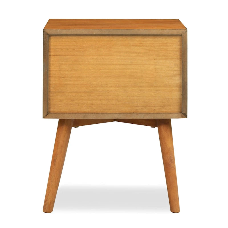 Mid-Century Modern 2-Drawer Nightstand with Beveled Edge Detail