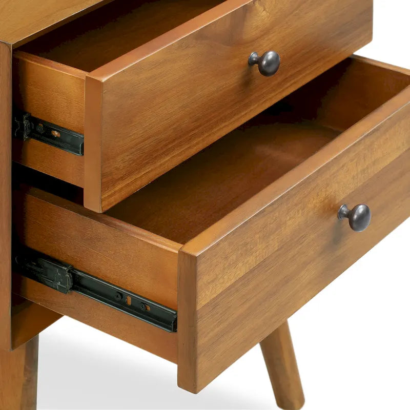 Mid-Century Modern 2-Drawer Nightstand with Beveled Edge Detail