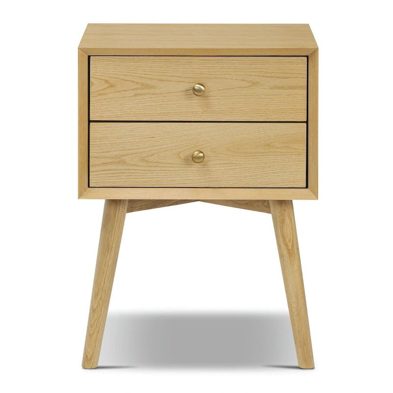 Mid-Century Modern 2-Drawer Nightstand with Beveled Edge Detail