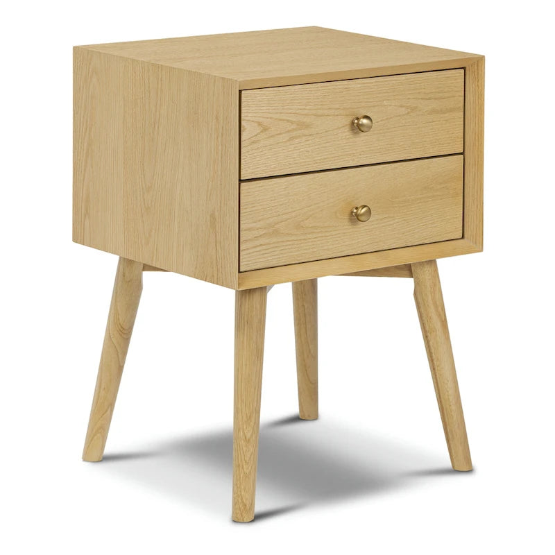 Mid-Century Modern 2-Drawer Nightstand with Beveled Edge Detail