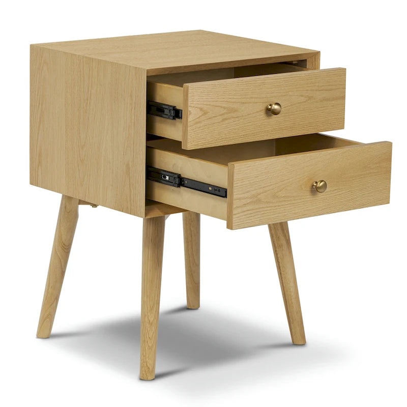 Mid-Century Modern 2-Drawer Nightstand with Beveled Edge Detail