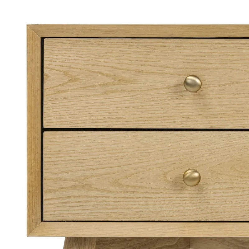 Mid-Century Modern 2-Drawer Nightstand with Beveled Edge Detail