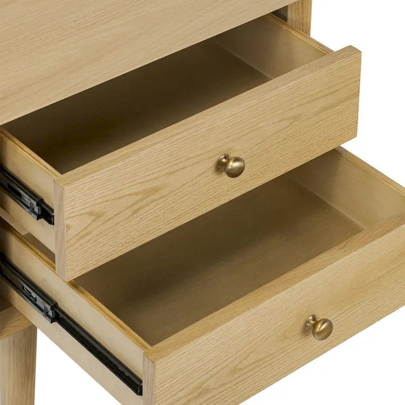 Mid-Century Modern 2-Drawer Nightstand with Beveled Edge Detail