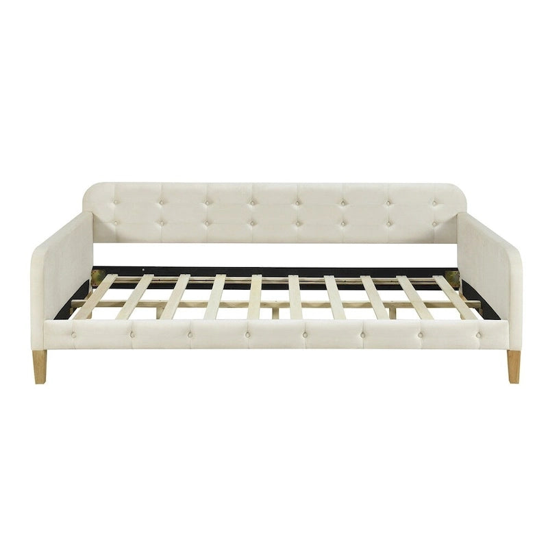 Twin Size Upholstered Daybed with Tufted Velvet Fabric and 4 Wood Support Legs