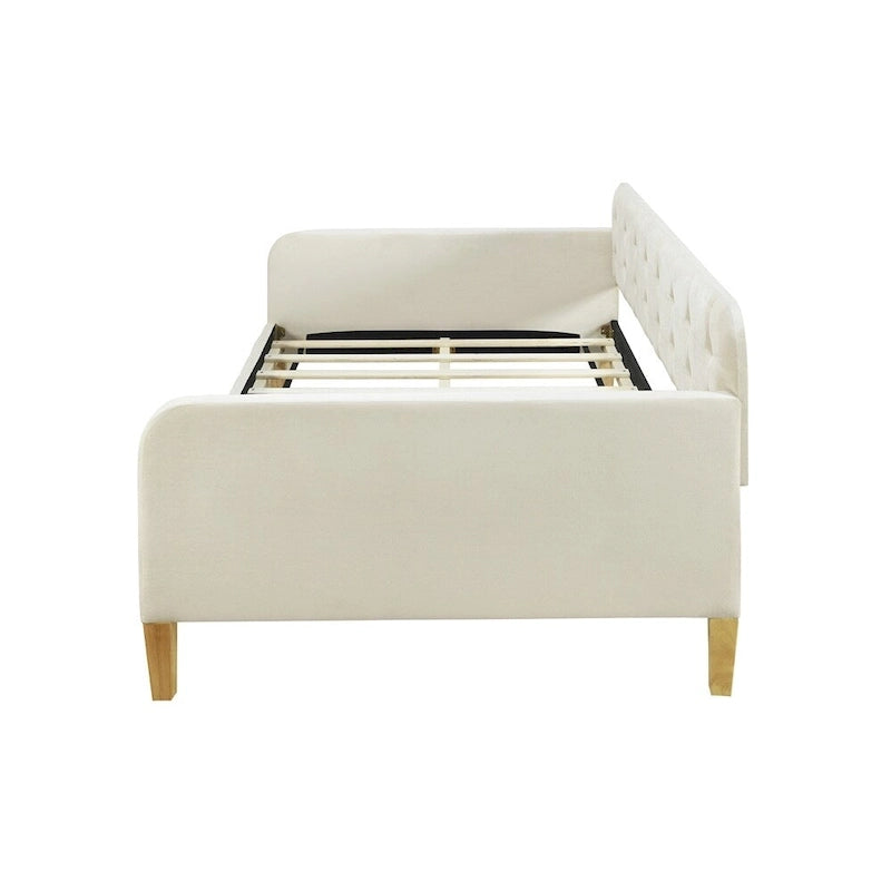 Twin Size Upholstered Daybed with Tufted Velvet Fabric and 4 Wood Support Legs