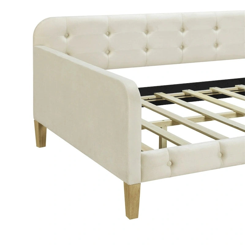 Twin Size Upholstered Daybed with Tufted Velvet Fabric and 4 Wood Support Legs