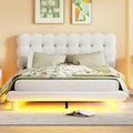 Queen Size Velvet Platform Bed with LED Frame and Button-Tufted Headboard