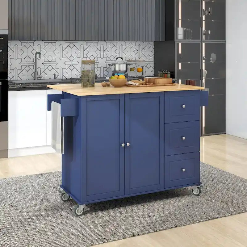 Rolling Mobile Kitchen Island with Drop Leaf, Solid Wood Top and Locking Wheels