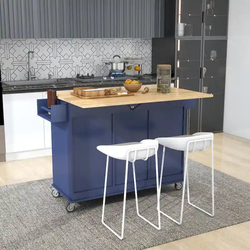 Rolling Mobile Kitchen Island with Drop Leaf, Solid Wood Top and Locking Wheels