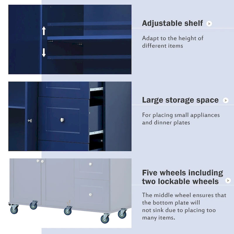 Rolling Mobile Kitchen Island with Drop Leaf, Solid Wood Top and Locking Wheels