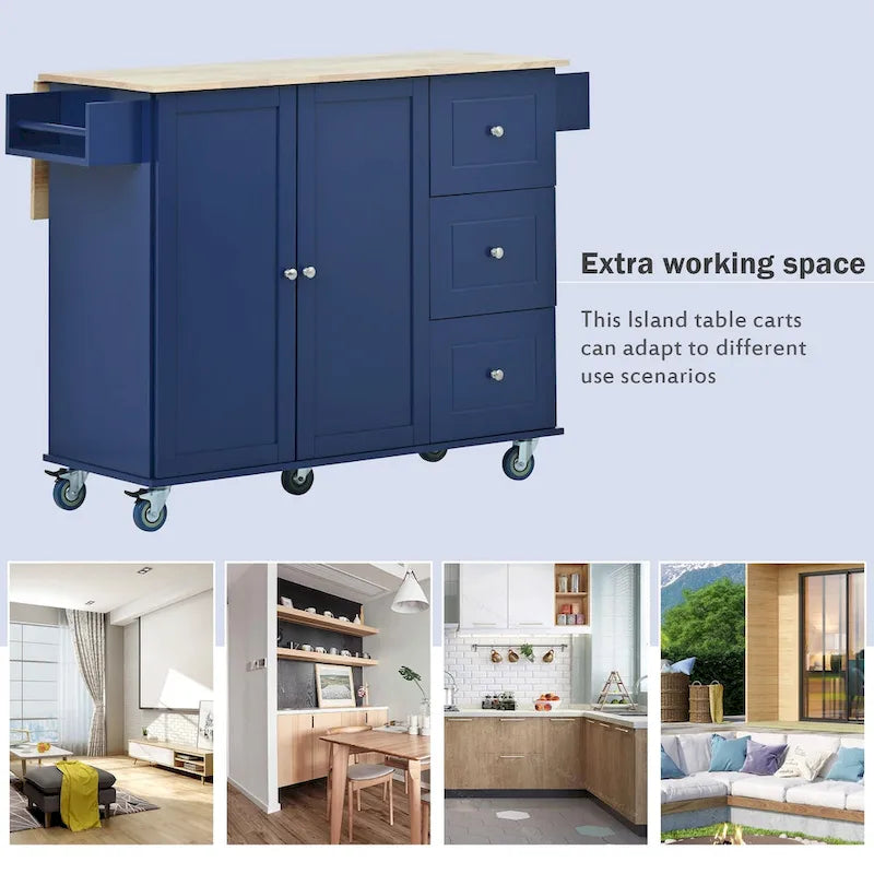 Rolling Mobile Kitchen Island with Drop Leaf, Solid Wood Top and Locking Wheels