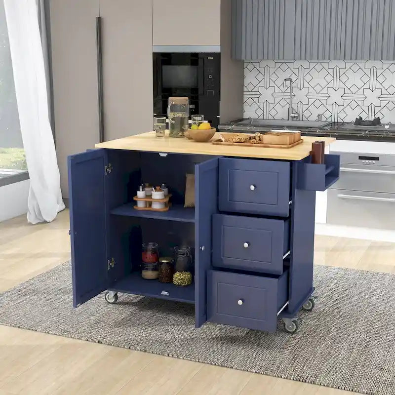 Rolling Mobile Kitchen Island with Drop Leaf, Solid Wood Top and Locking Wheels