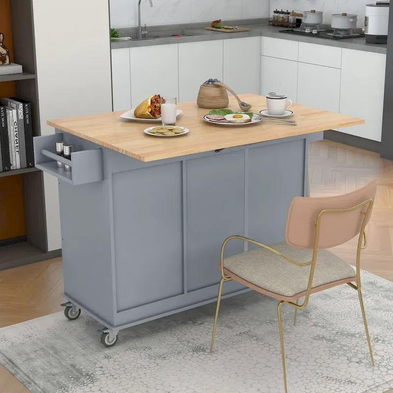 Rolling Mobile Kitchen Island with Drop Leaf, Solid Wood Top and Locking Wheels