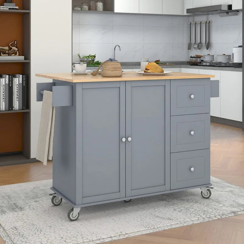 Rolling Mobile Kitchen Island with Drop Leaf, Solid Wood Top and Locking Wheels