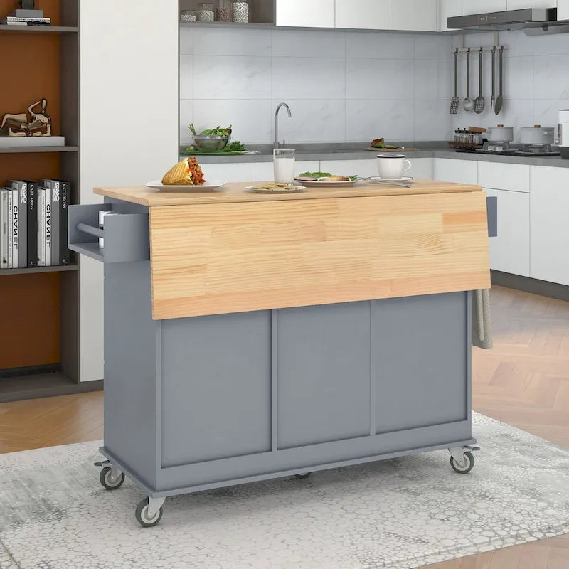 Rolling Mobile Kitchen Island with Drop Leaf, Solid Wood Top and Locking Wheels