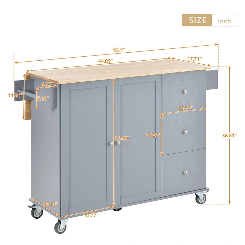 Rolling Mobile Kitchen Island with Drop Leaf, Solid Wood Top and Locking Wheels