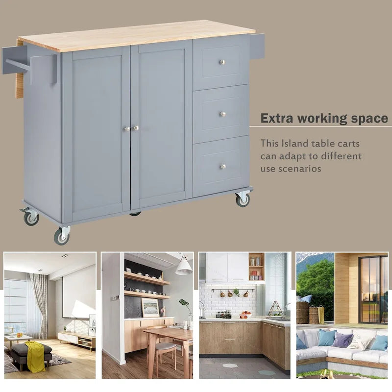 Rolling Mobile Kitchen Island with Drop Leaf, Solid Wood Top and Locking Wheels