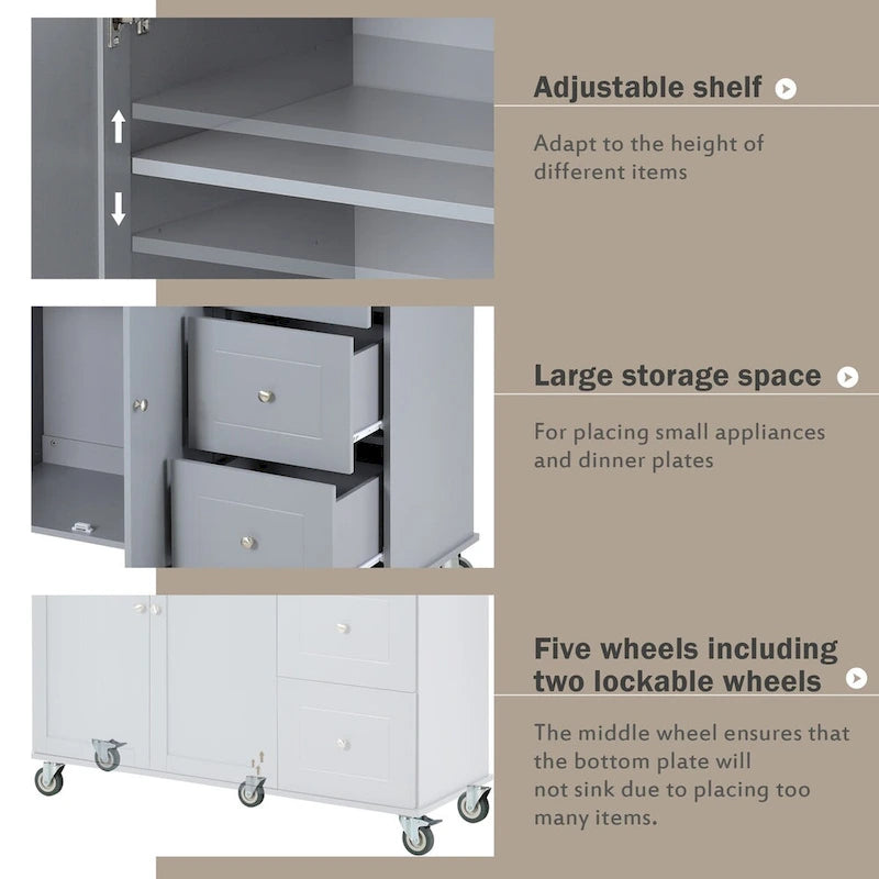 Rolling Mobile Kitchen Island with Drop Leaf, Solid Wood Top and Locking Wheels