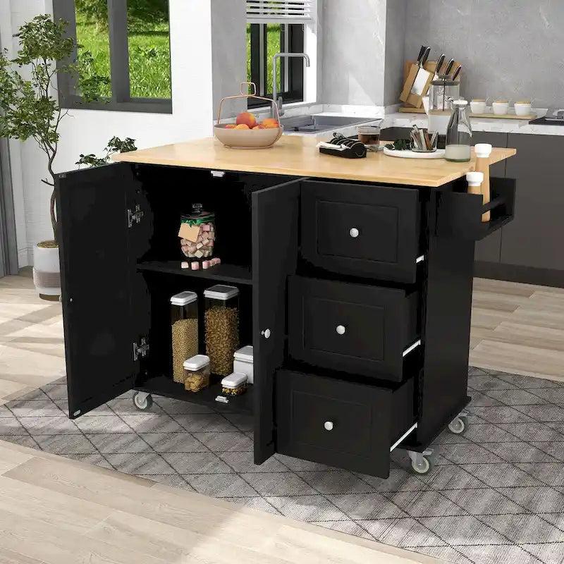 Rolling Mobile Kitchen Island with Drop Leaf, Solid Wood Top and Locking Wheels