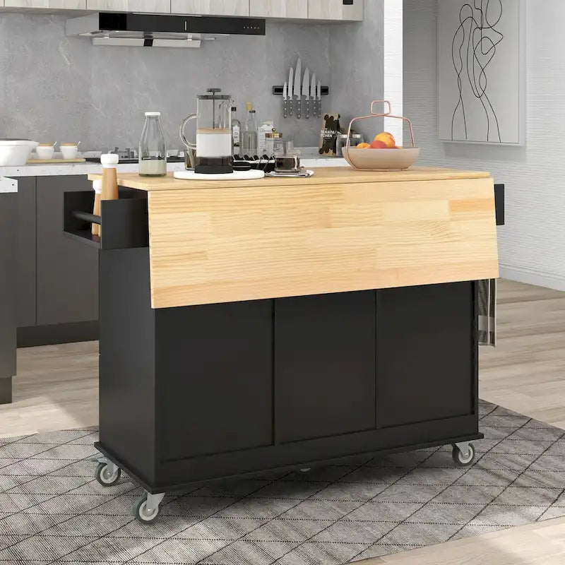 Rolling Mobile Kitchen Island with Drop Leaf, Solid Wood Top and Locking Wheels