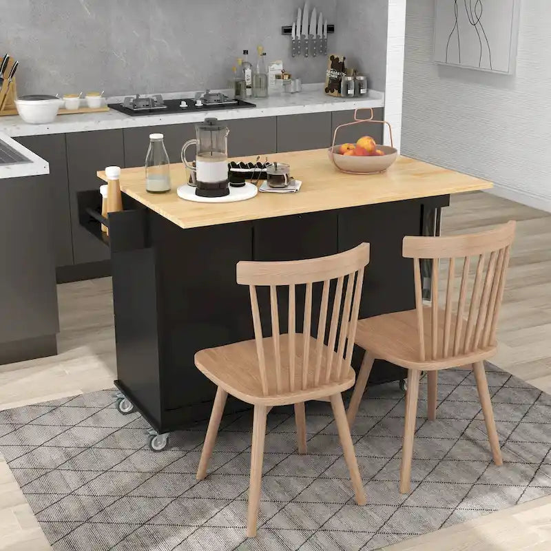Rolling Mobile Kitchen Island with Drop Leaf, Solid Wood Top and Locking Wheels