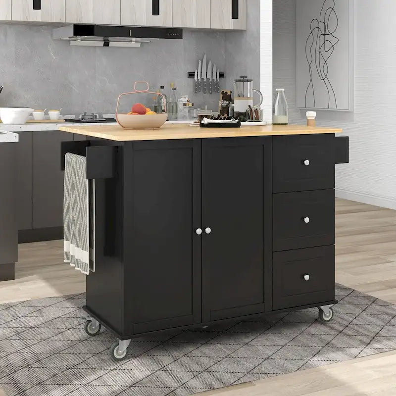 Rolling Mobile Kitchen Island with Drop Leaf, Solid Wood Top and Locking Wheels