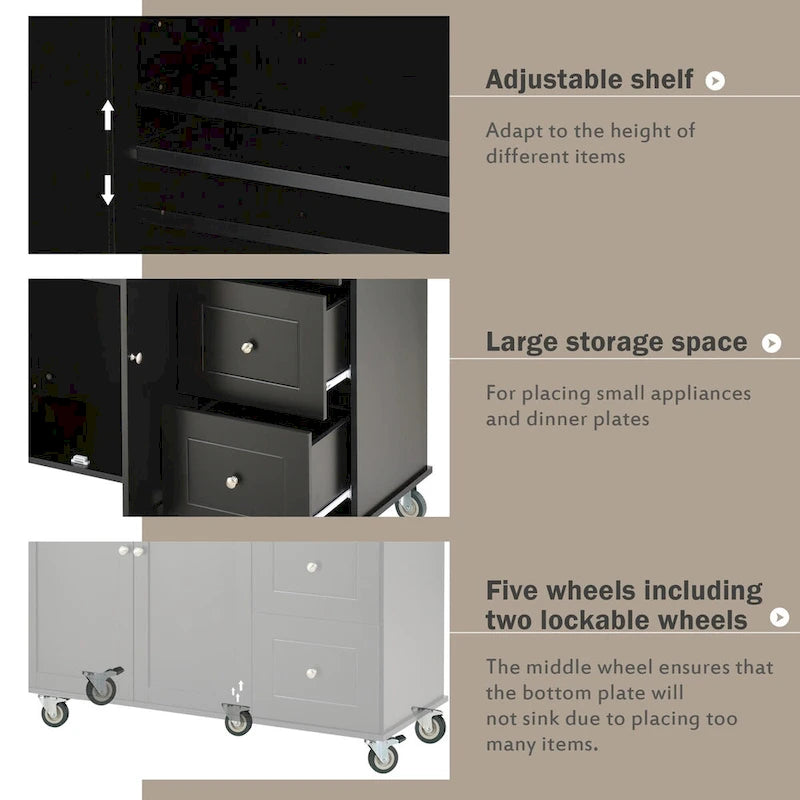 Rolling Mobile Kitchen Island with Drop Leaf, Solid Wood Top and Locking Wheels