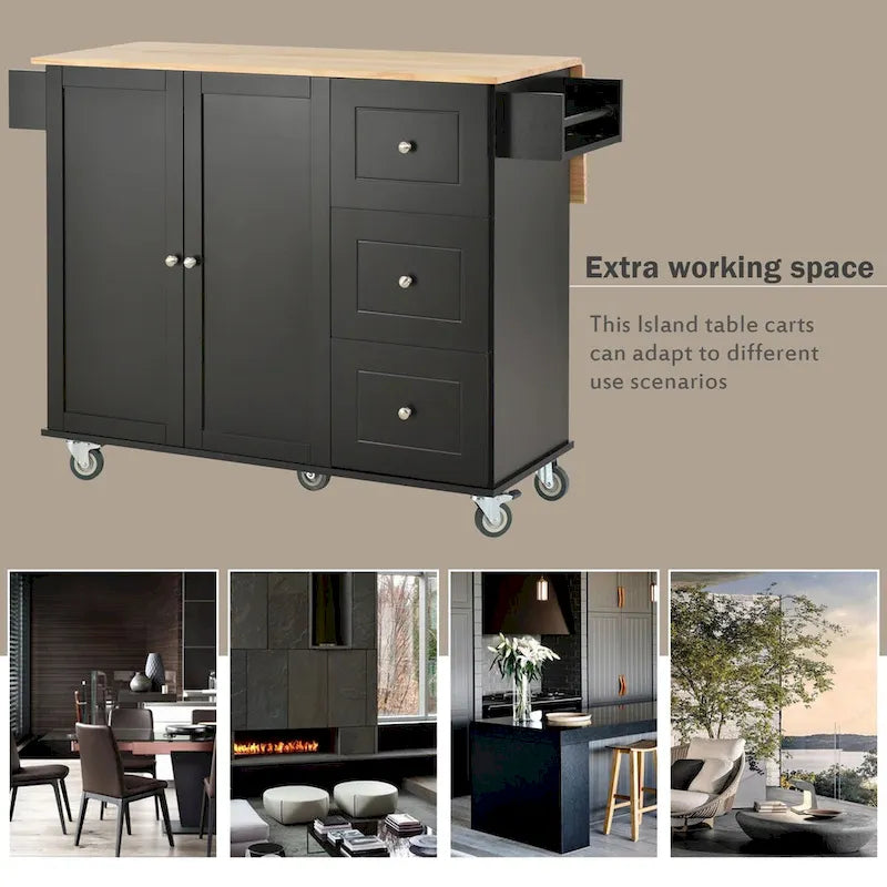 Rolling Mobile Kitchen Island with Drop Leaf, Solid Wood Top and Locking Wheels