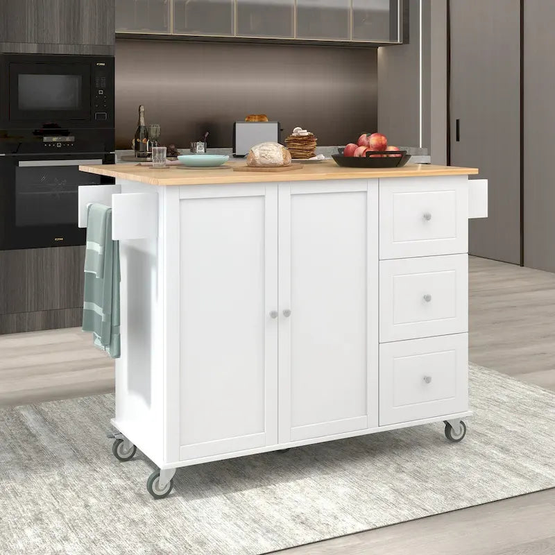 Rolling Mobile Kitchen Island with Drop Leaf, Solid Wood Top and Locking Wheels