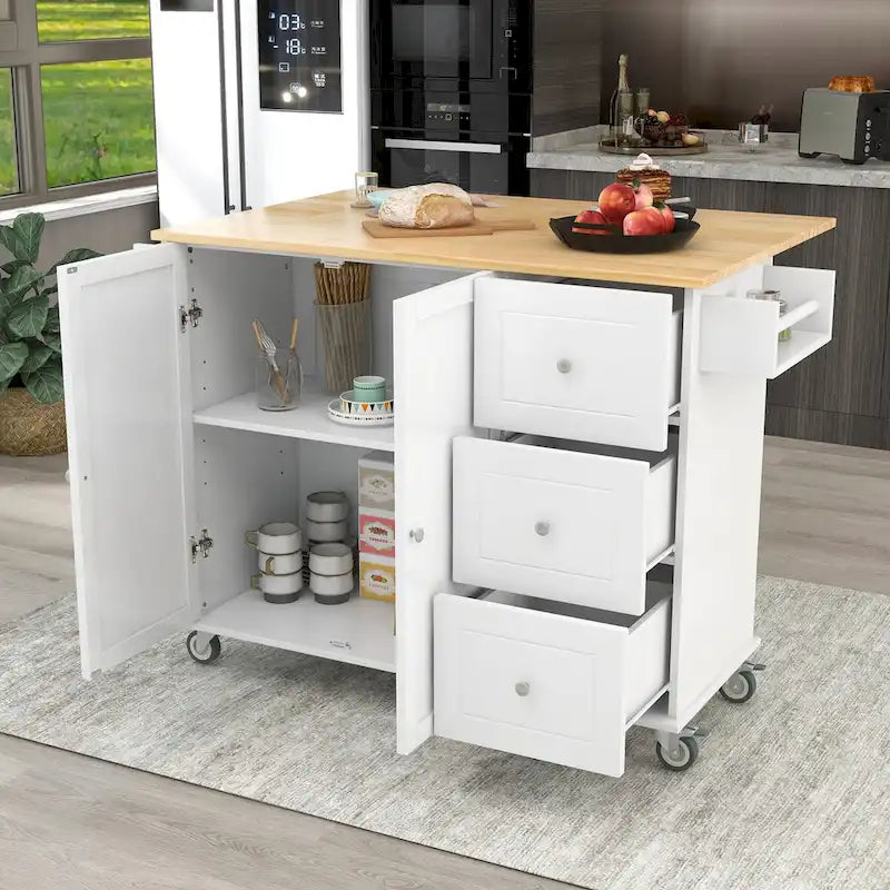 Rolling Mobile Kitchen Island with Drop Leaf, Solid Wood Top and Locking Wheels