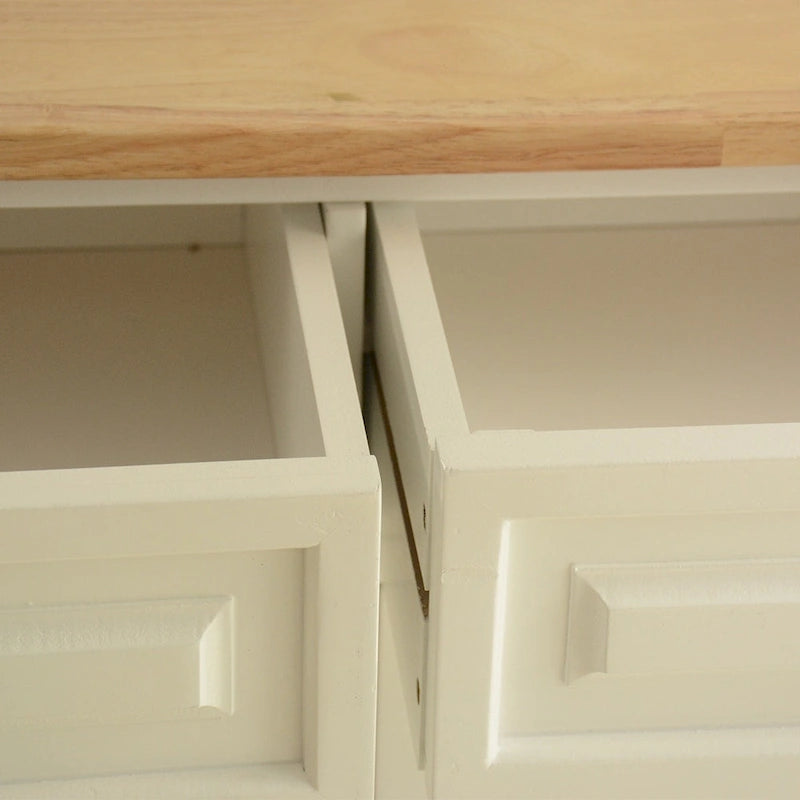 Rolling Kitchen Island Cart with Rubber Wood Top and Adjustable Shelf