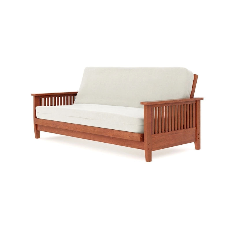 Full Size Futon Sofa Bed Frame with Mid-Century Modern Wood Slats