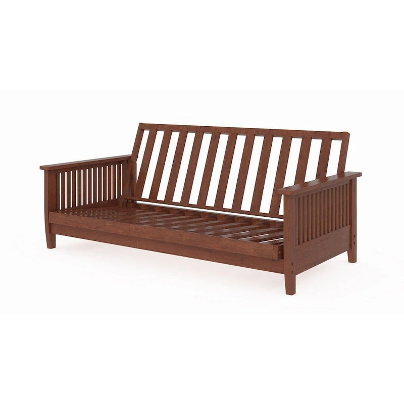 Full Size Futon Sofa Bed Frame with Mid-Century Modern Wood Slats