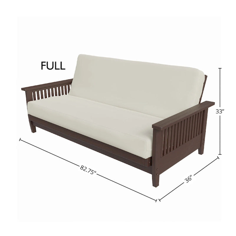Full Size Futon Sofa Bed Frame with Mid-Century Modern Wood Slats